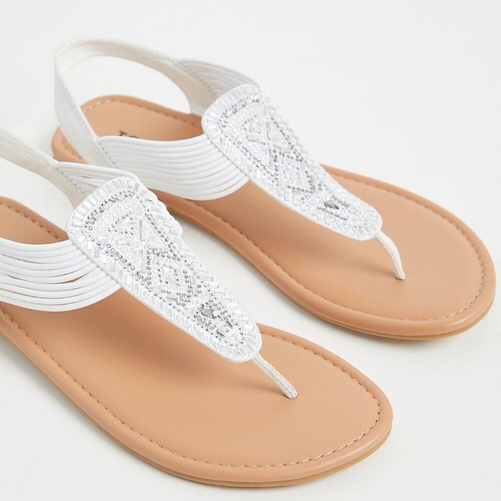 Torrid White Elastic T-Strap Sandal WW 9.5